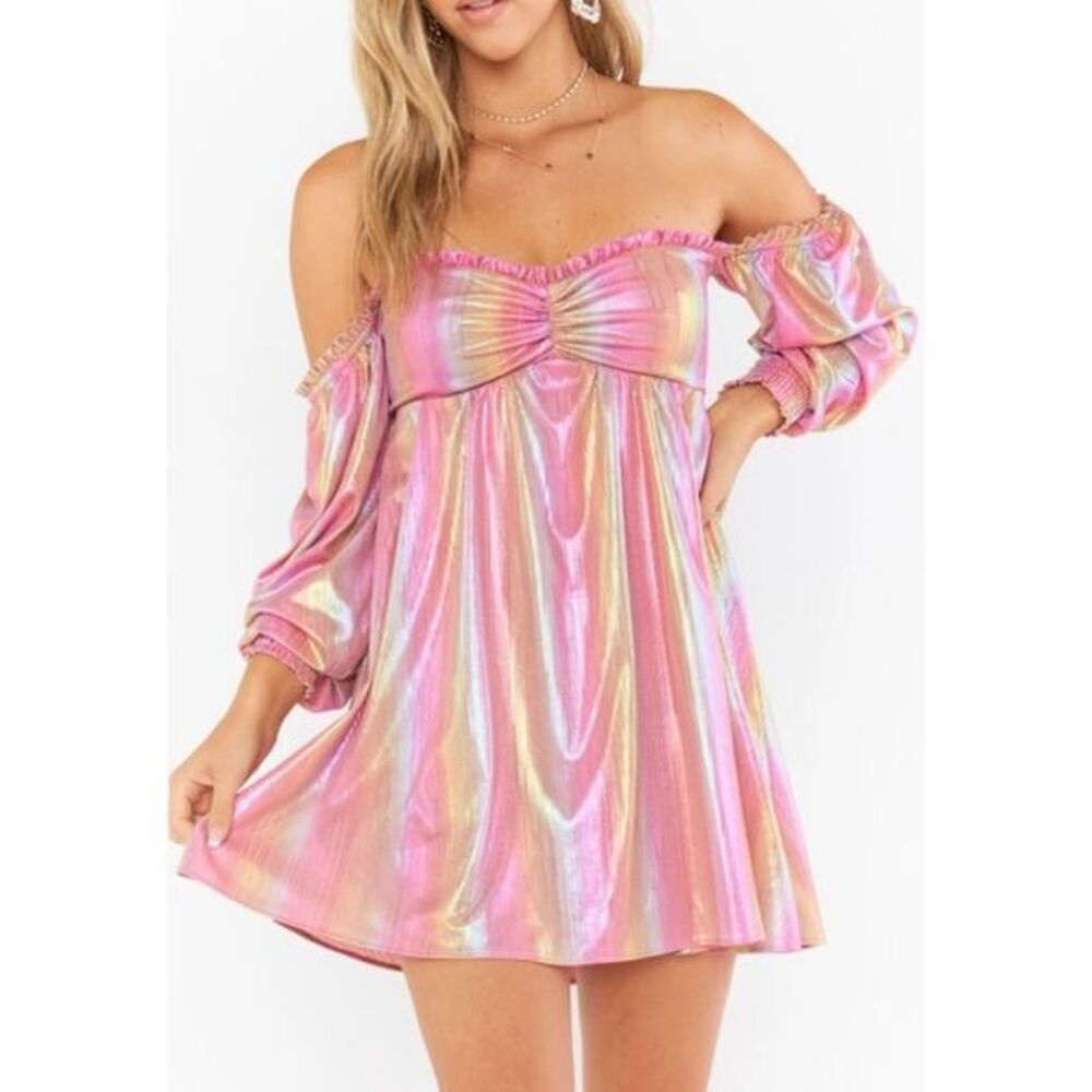 Show Me Your Mumu Downtown Rainbow Pink Tunic Mini Dress Size Small Women's